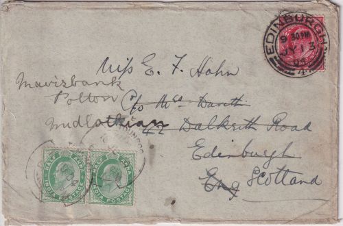 Indien/Großbritannien - 2x1/2 A. Drucksache Toungoo - Edinburgh 1913 Nachsendung