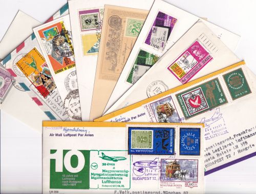 Philatelie - Marke auf Marke, 9 Belege (FDC, GA, Bedarfsbriefe etc.) ca. 1968/81