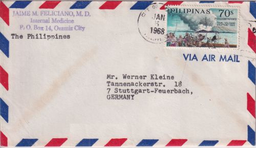 Philippinen - 70$ Vulkan Taal Ausbruch Luftpostbrief Ozamiz - Stuttgart 1968