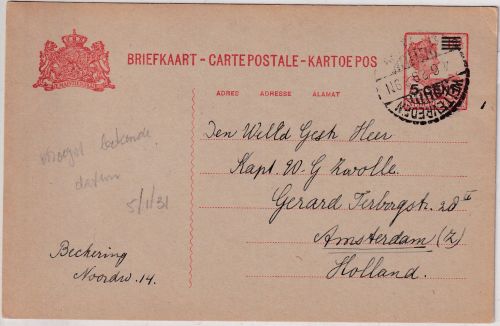 Niederl. Indien - 5/12 1/2 C. Wilhelmina Ganzsache/Überdruck Weltefreden 1929