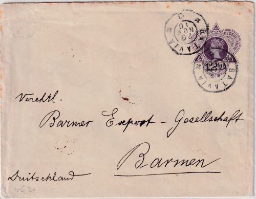 Niederl. Indien - 12 1/2 a. 25 C. Wilhelmina Ganzsachenumschlag Batavia 1910