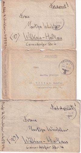 DR - 3 Feldpostbriefe Fp.Nr. 48089 (Jäg.Rgt. 741/Italien) n. Wilkau-Haßlau 1945