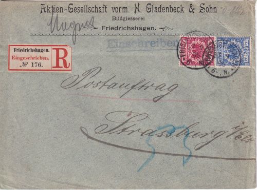 DR - 20+10 Pfg. K/A Einschreibebrief/Postauftrag K1 Friedrichshagen 1895