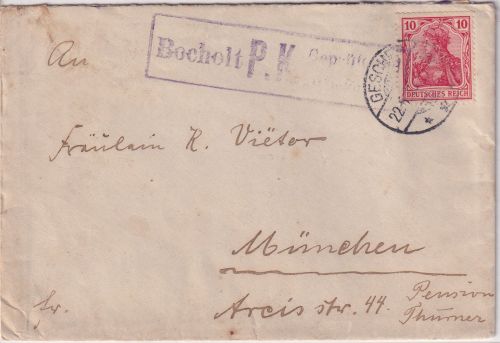 DR - 10 Pfg. Germania Brief Gescher - München 1916 Zensur Bocholt
