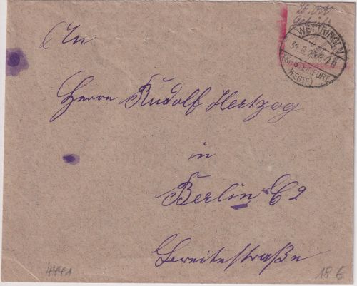 DR-Infla - Wettringen (Kr. Steinfurt) 31.8.23 hds. Gebühr bezahlt Brief n Berlin