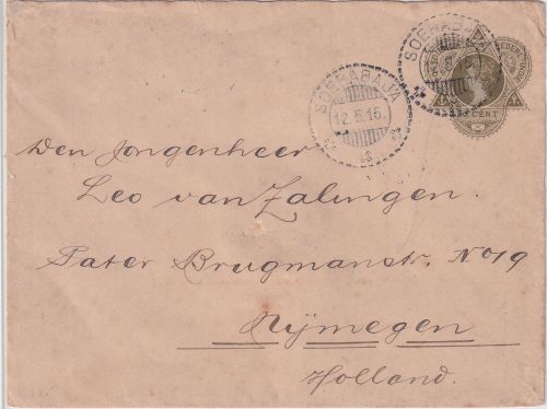 Niederl. Indien - 20 C. Wilhelmine Ganzsache/Brief Soerabaja - Nymegen 1915