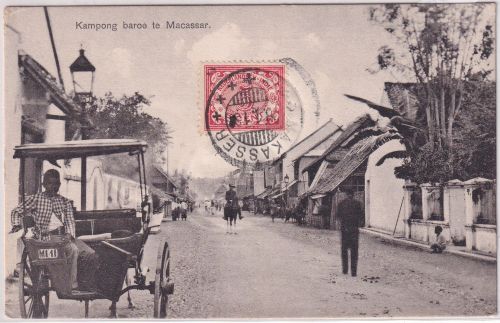 Niederl. Indien - 5 C. Ziffer Ansichtskarte Makasser - Kiel 1913