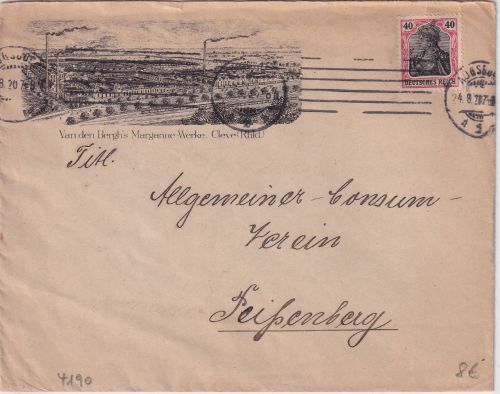 DR - 40 Pfg. Germania illustr. Firmenbrief (Cleve) Augsburg - Peissenberg 1920