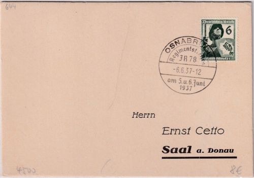 DR - Osnabrück Regimentstreffen IR78 SST Karte n. Saal 1937