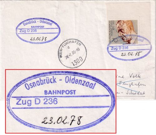 BRD - Osnabrück Oldenzaal (NL !) Bahnpost Zug D236 Brief n. ÖSTERREICH 1978
