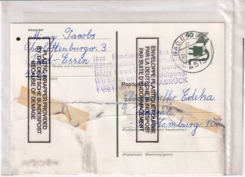 BRD - Bad Essen 1977 "Crashmail" nach Hamburg Hinweis-L5 PA Osnabrück