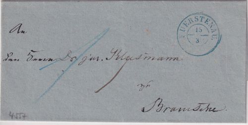 Hannover - Fürstenau 15/3 blauer K2 Portobrief n. Bramsche 1854