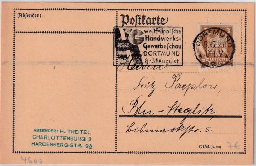 DR - Dortmund 1925 Westf.-Lippische Handwerks-Gewerbeschau Masch.-Werbestpl.