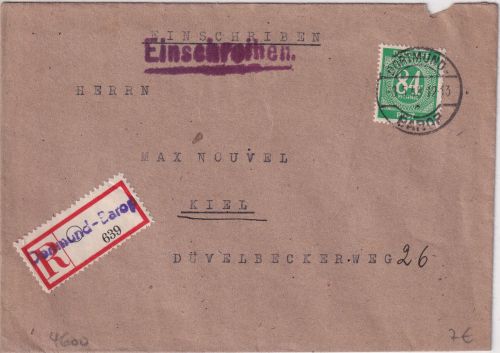 All.Bes. - Dortmund-Barop 1948 Einschreibebrief n. Kiel
