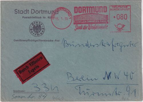 BRD - Dortmund 1959 80 Pfg. AFS "Westfalenhalle" Eilbrief n. Berlin