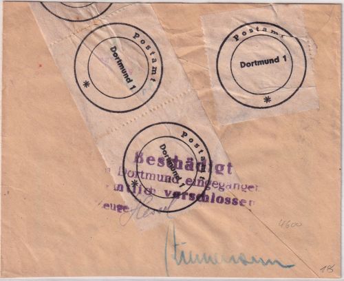 BRD - Dortmund 1954 "Beschädigt eingegangen..." Hinweis-L4 Brief v. FRANKREICH