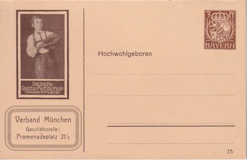 Bayern - München Dt. Reichs-Fechtschule (Waisenpflege) 3/0 Pfg Privat-GA 1913