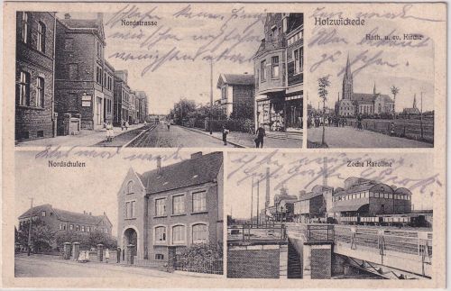 NRW - Holzwickede Zeche Karoline, Schule etc. sw-Mehrbild-AK beschriftet 1911