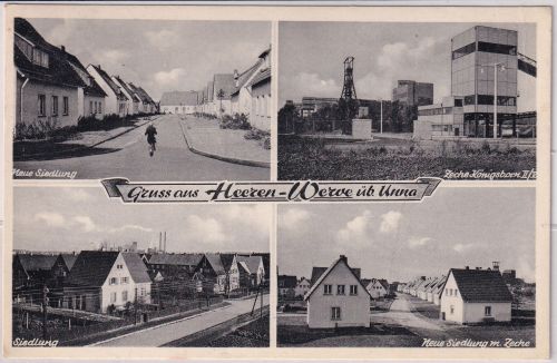 NRW - Heeren-Werve Siedlungen Zeche sw-Mehrbild-AK gelaufen 1962
