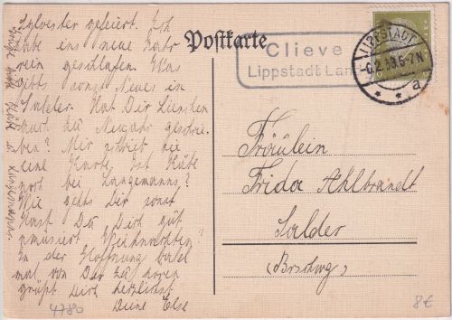 DR - Clieve Lippstadt Land Landpost-Ra2 Karte n. Salder (Salzgitter) 1933
