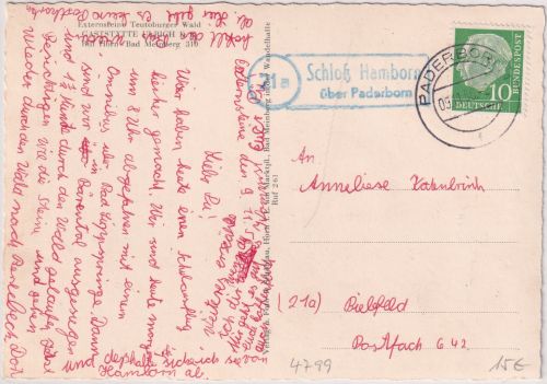 BRD - (21a) Schloß Hamborn ü. Paderborn Landpost-Ra2 Karte n. Bielefeld 1956
