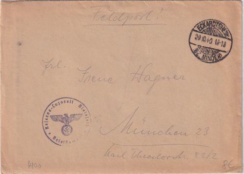 DR - Eckardtsheim (Bz. Minden) 1940 Feldpostbrief n. München m. Inhalt