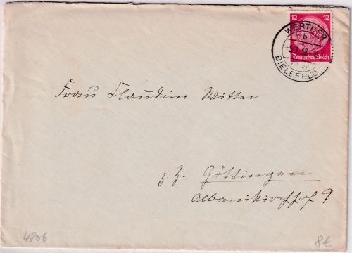 DR - Werther ü. Bielefeld Poststelle I Brief n. Göttingen 1938
