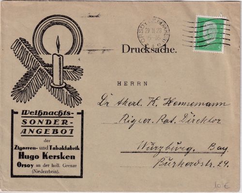 DR - 5 Pfg. Hindenburg illustr. Firmendrucksache (Weihnachten) Orsoy 1928