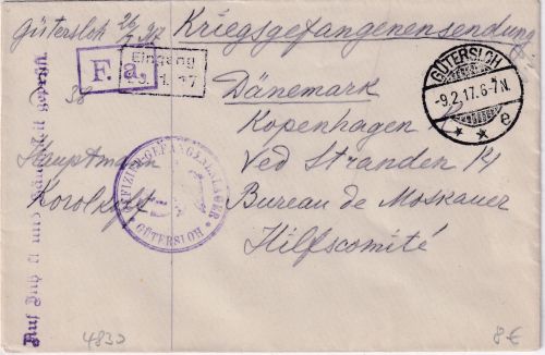 DR - Gütersloh 1917 Kriegsgefangenenbrief n. DÄNEMARK Lagerzensur