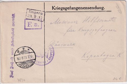 DR - Gütersloh 1917 Kriegsgefangenenbrief n. DÄNEMARK Lagerzensur