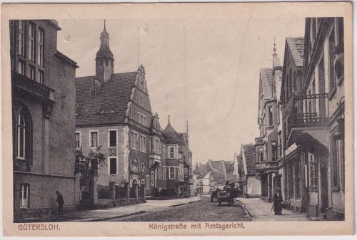 NRW - Gütersloh Königstraße m. Amtsgericht sw-AK gelaufen/Feldpost 1917
