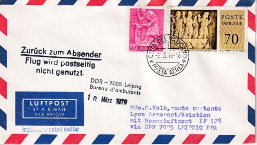 Vatikan - Interflug (DDR) Messelustpost Leipzig Lyon - Zuleitungspost 1979