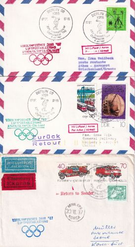 DDR - Interflug (DDR) Sonderflüge "Vorolympisches Jahr" 3 Briefe 1987