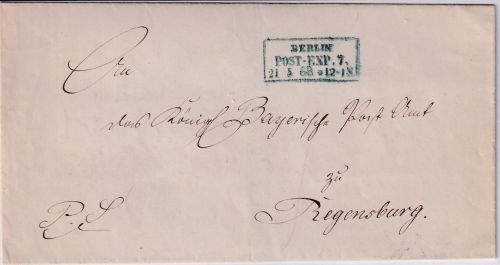 NDP/Bayern - Berlin Post-Exp. 7 21.5.68 blauer Ra3 Postsache n. Regensburg
