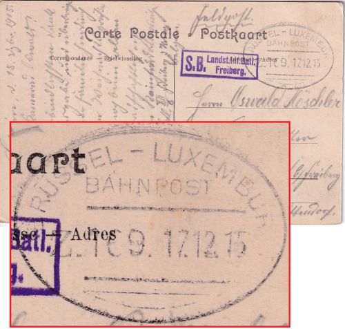 LP Belgien - Brüssel Luxemburg Bahnpost Z.169 Feldpostkarte AK Ciney 1915