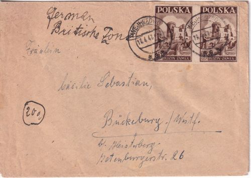 Polen - Wejherowo (Neustadt in Westpreussen) Brief n. Bückeburg 1947