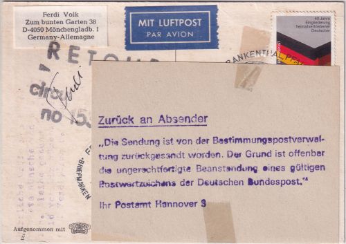 BRD/Postkrieg - 80 Pfg. Heimatvertriebene Lupo-Karte n. POLEN Frankenthal 1987