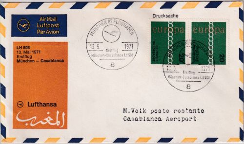 BRD - 2x20 Pfg. Europa LH-Erstflug München Flughafen - Casablanca 1971
