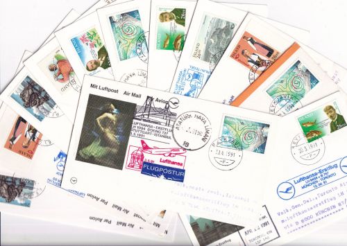 Island - Zuleitungspost Lufthansa-Erstflüge/Sonderflüge 12 versch. Belege 1991