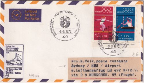 BRD - Herford 1972 Olympia-Rückflugpost München - Sydney