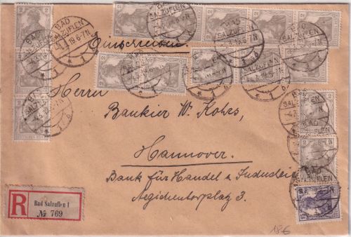 DR - 15x2+15 Pfg. Germania Einschreibebrief Bad Salzuflen - Hannover 1919