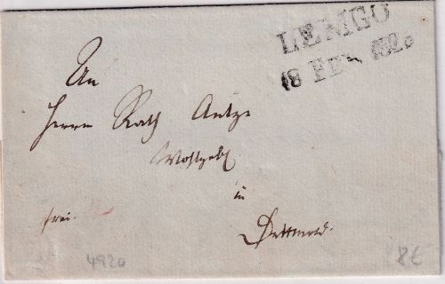 Thurn&Taxis - Lemgo 18. FEB 1826 L2 Francobrief n. Detmold - ohne Inhalt