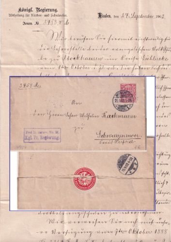DR - 10 Pfg. Frei d. Ablösung Nr.21 Dienstbrief Minden - Schwarzenmoor 1903