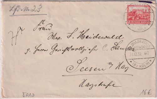 DR - 12 Pfg. Nothilfe Brief Quadrath-Jchendorf - Seesen 1932