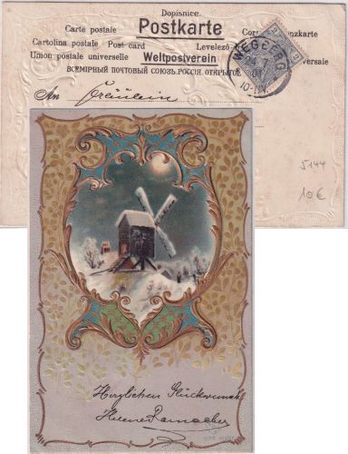 DR - 2 Pfg. Germania/Reichspost Ortskarte/Präge-Glückwunsch Wegberg 24.7.1901