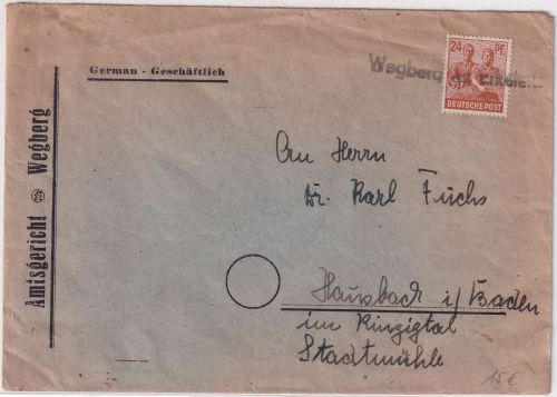All.Bes. - Wegberg Kr. Erkelenz Ortsnotstempel Typ "f" L1 Brief n. Hausbach