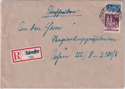 Bizone - Holzweiler ü. Erkelenz Poststelle I Einschreibebrief n. Aachen 1949