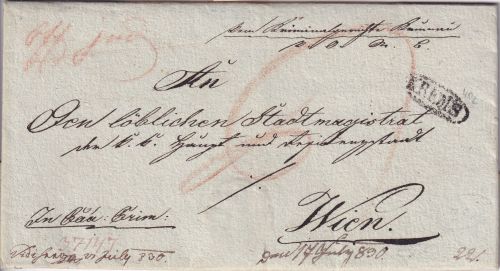 Österreich - Krems 1830 portofr. Dienstbrief Krumau - Wien - mit Inhalt