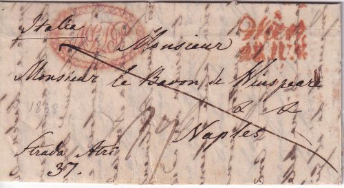 Österreich/Italien - Wien 28. JUN roter L2 Grenzfrankobrief n. Neapel 1838