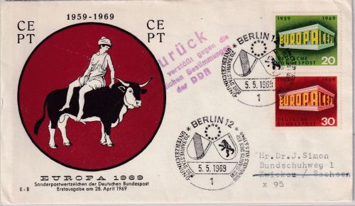 BRD/Postkrieg - 20+30 Pfg. Europa SST Berlin Europarat Schmuckkuvert 1969